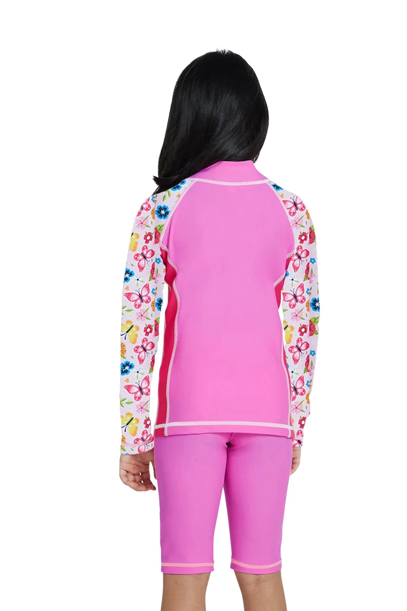 COEGA SUNWEAR COEGA  Girls Kids Rashguard Long Sleeve - Pink Rosey Flowers